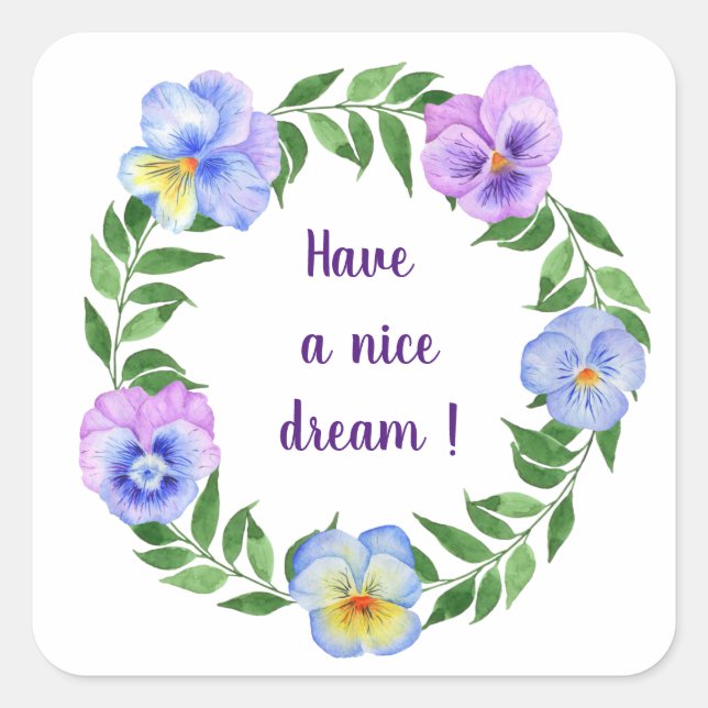 Adesivo Quadrado Tenha um bom sonho! Flores de aquarela (Frente)