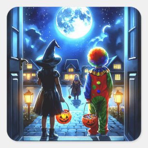 Adesivo Quadrado Tenha um Dia das Bruxas Spooky