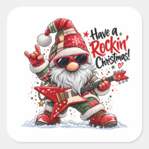 Adesivo Quadrado Tenha um Gnome de Guitarra de Natal Rockin '