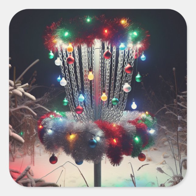 Adesivo Quadrado Tenham um Disco Holly Jolly! Humor de Natal (Frente)