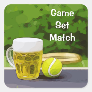 Adesivo Quadrado Tênis e vidro de jogo de cerveja.