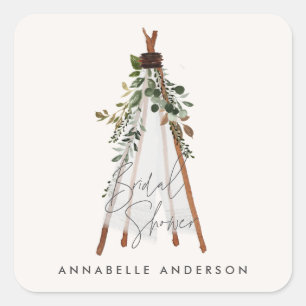 Adesivo Quadrado Tépee, na moda de quintal de folhagem moderna da B