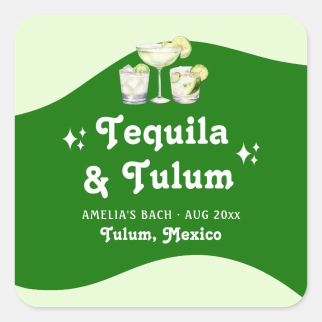 Adesivo Quadrado Tequila de Limão Verde e Tulum Bachelorette (Frente)
