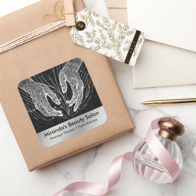 Adesivo Quadrado Terapêutica de Massagem Terapia Mãos Energia Spa B (Presentear)