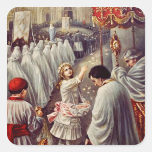 Adesivo Quadrado Teresa joga flores ao abençoado Sacramento