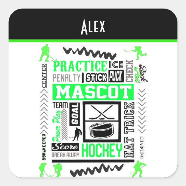 Adesivo Quadrado Terminologia de Hockey para Meninos Personalizada  (Frente)