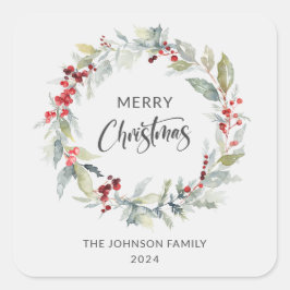Adesivo Quadrado Terra de inverno do Natal das Berries Vermelhas