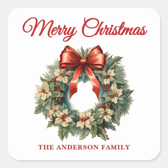 Adesivo Quadrado Terra de Natal Elegante Watercolor (Frente)