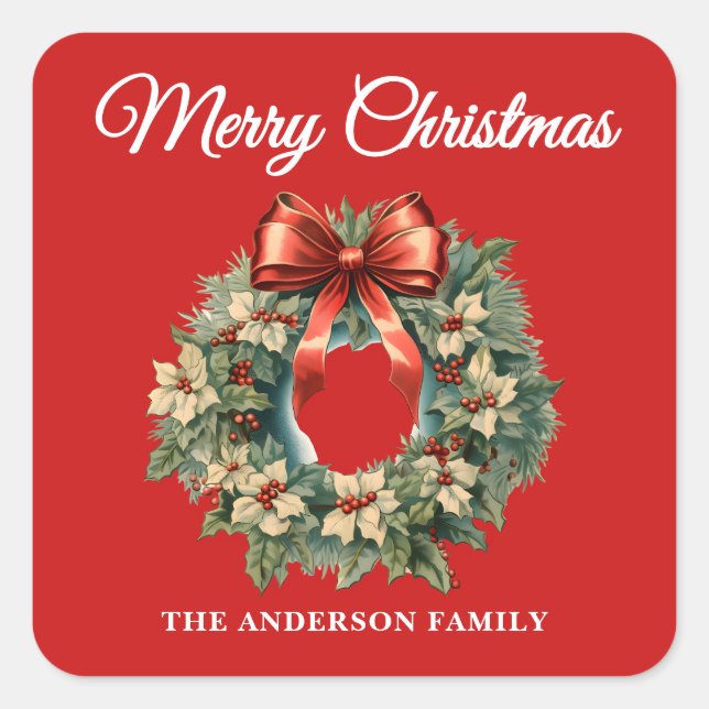 Adesivo Quadrado Terra de Natal Elegante Watercolor (Frente)