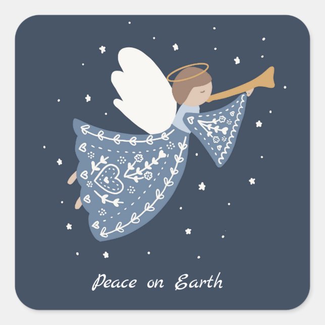 Adesivo Quadrado Terra de paz personalizada do Natal Angel (Frente)