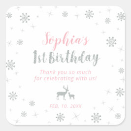 Adesivo Quadrado Terra do inverno, primeiro aniversario prateado e 