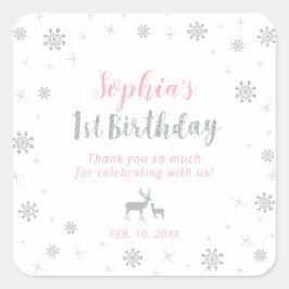 Adesivo Quadrado Terra do inverno, primeiro aniversario prateado e 