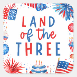 Adesivo Quadrado Terra do Três, 4º do Partido aniversário de 3 anos