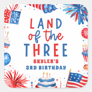 Adesivo Quadrado Terra Dos Três 4 de Julho Festa de Aniversário de