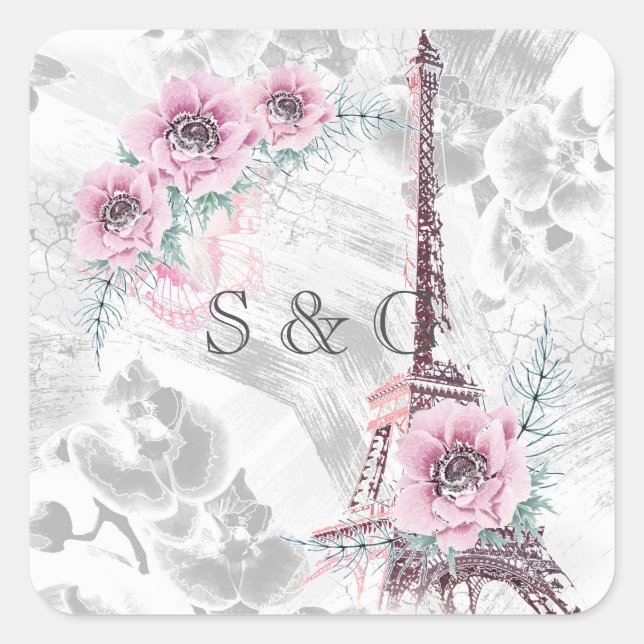 Adesivo Quadrado Terra Elegante de flores rosa. (Frente)