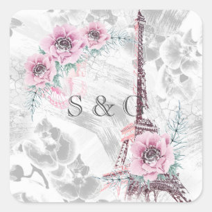 Adesivo Quadrado Terra Elegante de flores rosa.