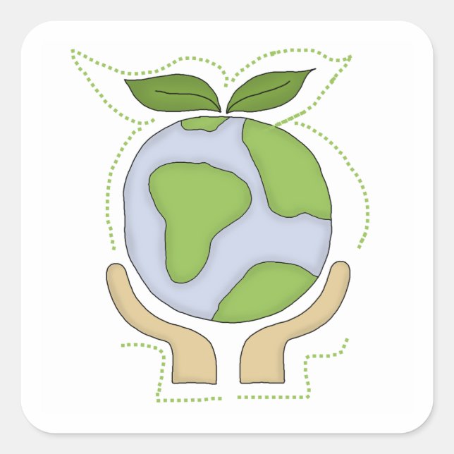 Adesivo Quadrado Terra em nossas mãos T-shirts e presentes (Frente)