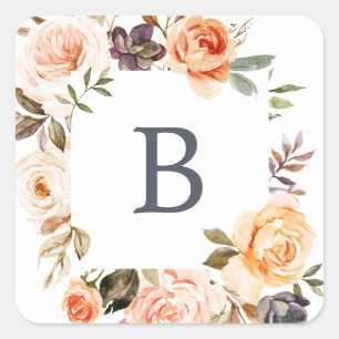 Adesivo Quadrado Terra Rústica Florais Envelope Selo de Casamento