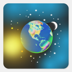 Adesivo Quadrado Terra, Sol e Vinhetas da Lua