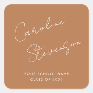 Adesivo Quadrado Terracota Personalizada de Graduação com Letra Mod