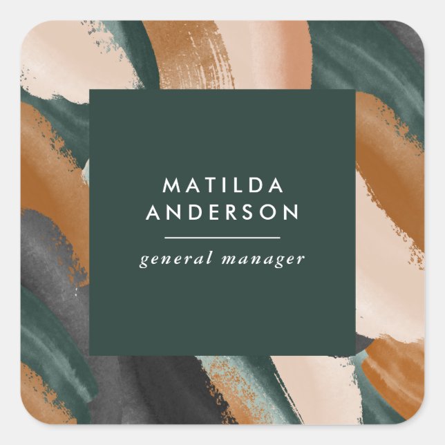 Adesivo Quadrado Terracotta, abstrato verde pintou o mínimo moderno (Frente)