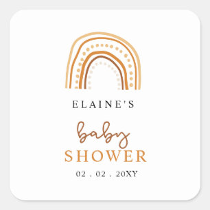 Adesivo Quadrado Terracotta Boho Arco-Íris Gênero Chá de fraldas ne