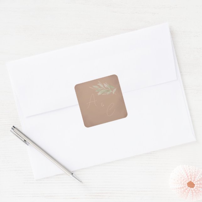 Adesivo Quadrado Terracotta Boho Minimalist Wedding  (Envelope)