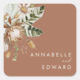 Adesivo Quadrado Terracotta chic bohemian botânico moderno elegante