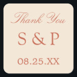 Adesivo Quadrado Terracotta Script Weding Sticker<br><div class="desc">Terracotta Script Wedding Favor Sticker,  personalize com as iniciais do casal e a data do casamento,  usando o modelo de personalização online antes de fazer o pedido.</div>