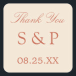 Adesivo Quadrado Terracotta Script Weding Sticker<br><div class="desc">Terracotta Script Wedding Favor Sticker,  personalize com as iniciais do casal e a data do casamento,  usando o modelo de personalização online antes de fazer o pedido.</div>