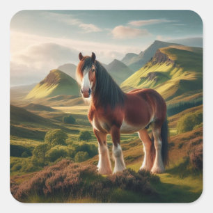 Adesivo Quadrado terras altas da Escócia cavalo Clydesdale