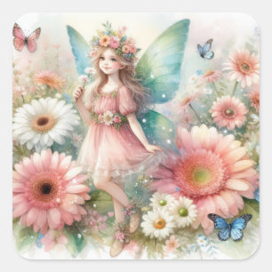 Adesivo Quadrado Terras forrageiras com flores aquarela