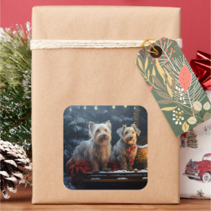 Adesivo Quadrado Terrier Australiano Snowy Sleigh Decoração de Nata