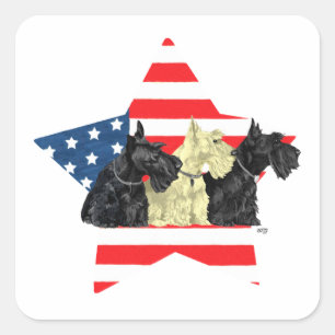 Adesivo Quadrado Terrier escoceses patrióticos na estrela