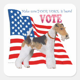 Adesivo Quadrado Terrier Fox de Pelo Duro VOTE