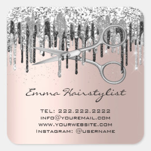 Adesivo Quadrado Tesoura Hairdresser Hair Stylist Glitter