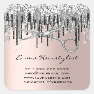 Adesivo Quadrado Tesoura Hairdresser Hair Stylist Glitter