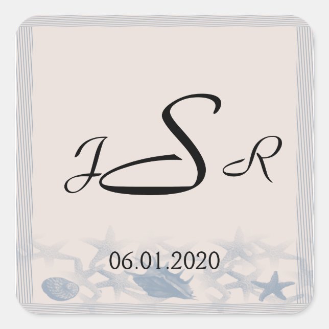 Adesivo Quadrado Tesouro pelo Vinheta Monograma do Mar (Frente)