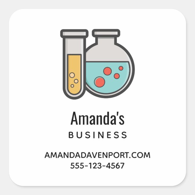Adesivo Quadrado Teste de Química - Tubo e Beaker Business (Frente)