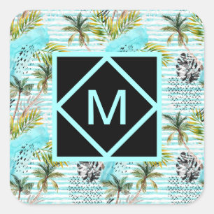 Adesivo Quadrado Teste padrão abstrato da palmeira da aguarela