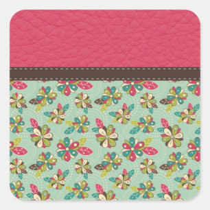 Adesivo Quadrado Teste padrão cor-de-rosa feminino retro com couro