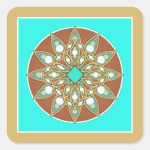 Adesivo Quadrado Teste padrão da mandala no chocolate, no tan e na