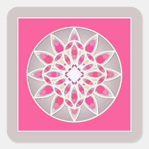 Adesivo Quadrado Teste padrão da mandala no rosa, no branco e no