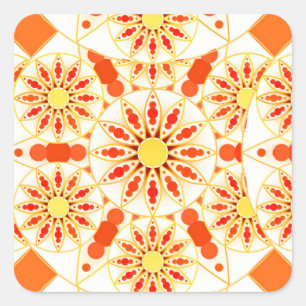 Adesivo Quadrado Teste padrão da mandala, vermelho de tijolo,
