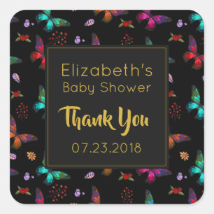 Adesivo Quadrado Teste padrão de borboletas colorido em obrigados