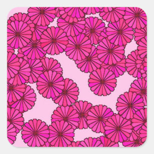 Adesivo Quadrado Teste padrão de flor do art deco - magenta no ros