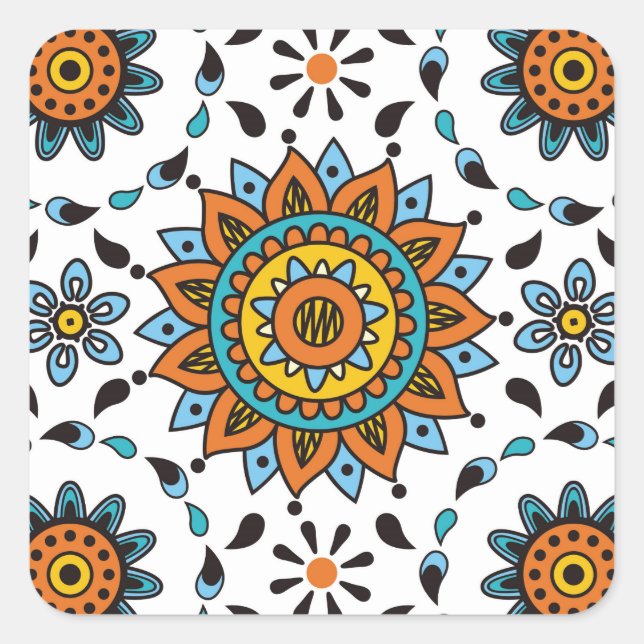 Adesivo Quadrado Teste padrão de flor opulento da estrela do (Frente)