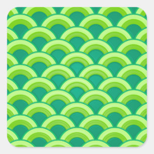 Adesivo Quadrado Teste padrão de onda do art deco - verde de jade