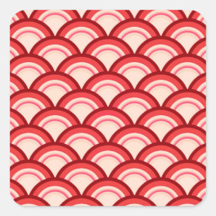 Adesivo Quadrado Teste padrão de onda do art deco - vermelho e