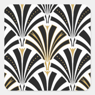 Adesivo Quadrado Teste padrão do fã do art deco - preto e branco